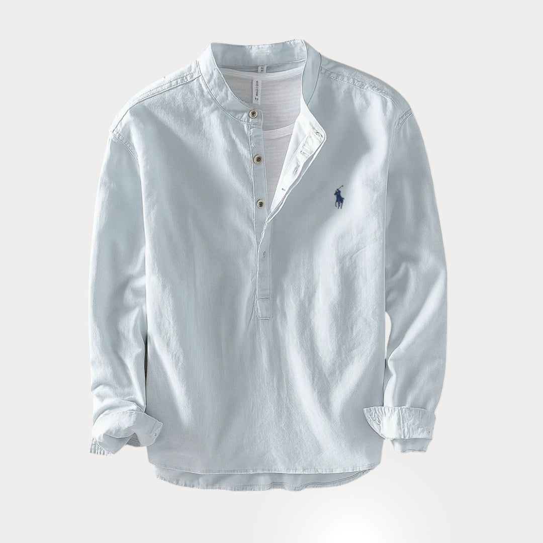 Camisa Masculina RL™ Gola Padre – Linho com Algodão