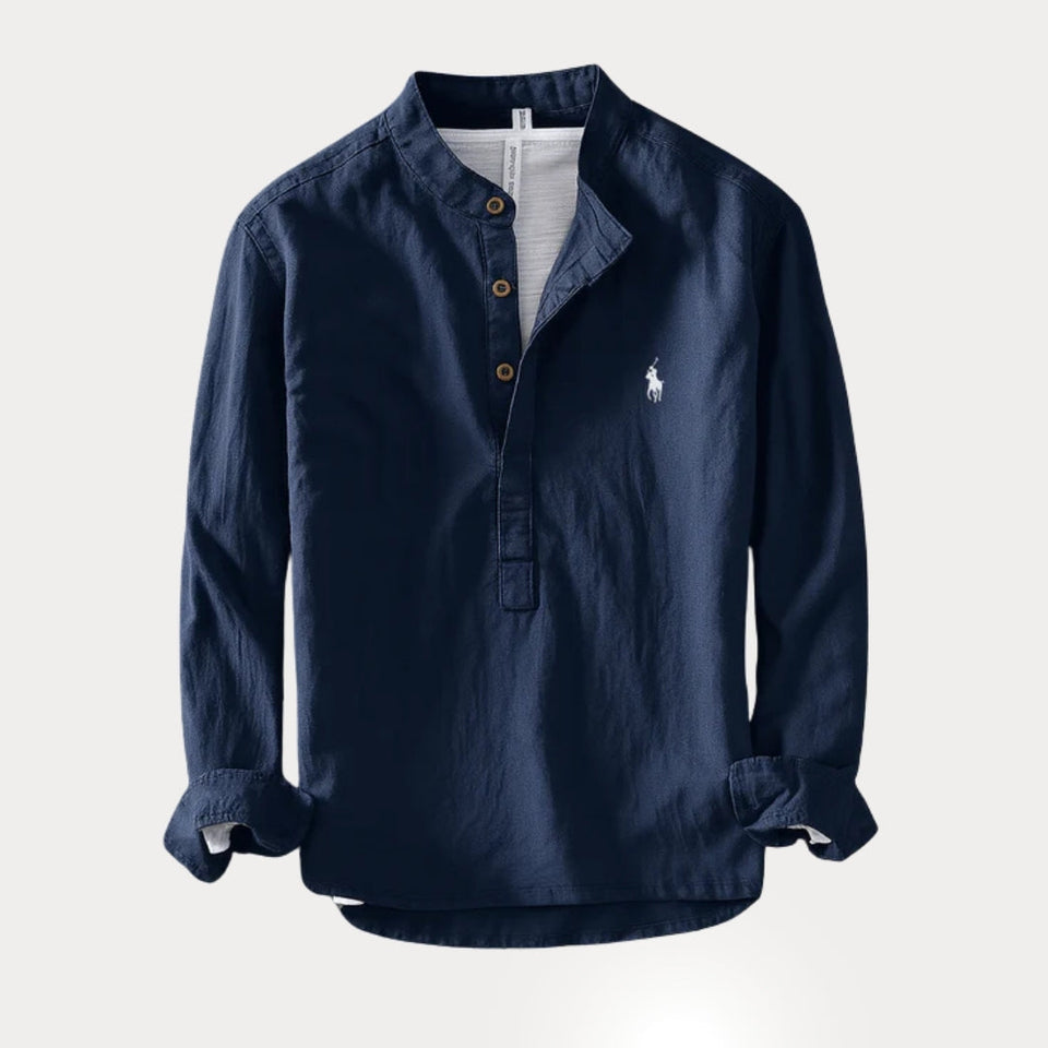 Camisa Masculina RL™ Gola Padre – Linho com Algodão