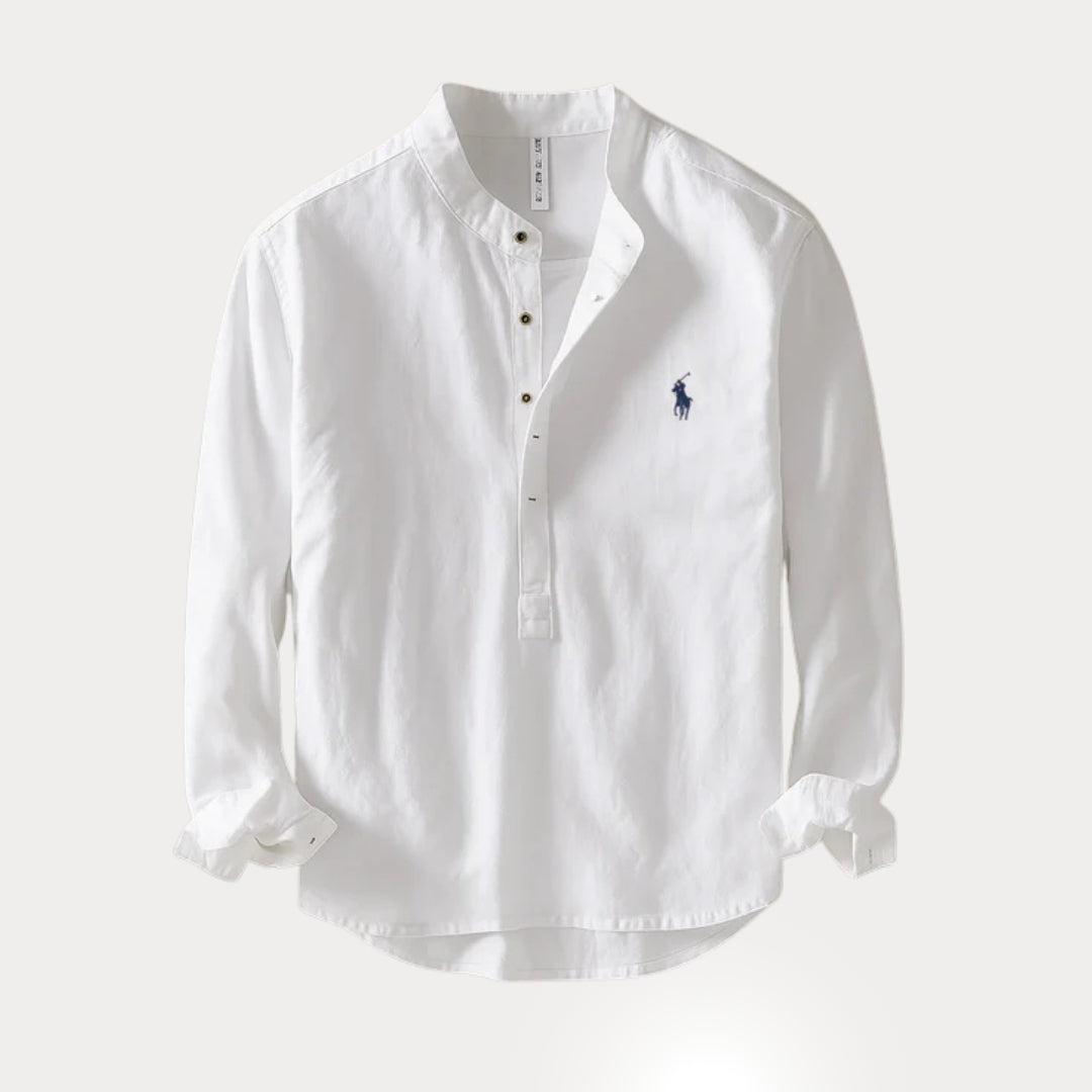 Camisa Masculina RL™ Gola Padre – Linho com Algodão