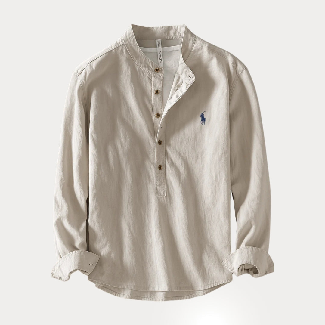 Camisa Masculina RL™ Gola Padre – Linho com Algodão