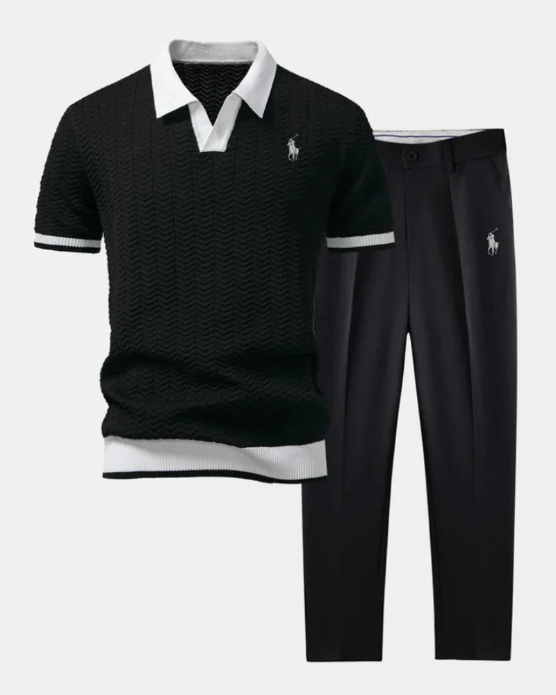 Conjunto Masculino RL™ – Polo em Malha Texturizada + Calça Social Slim