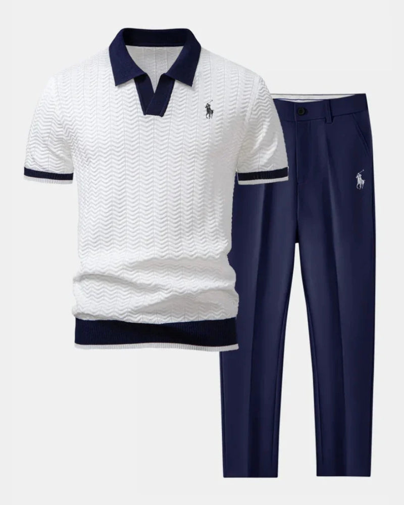 Conjunto Masculino RL™ – Polo em Malha Texturizada + Calça Social Slim